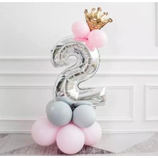 Best Parti 2 Yaş Gümüş Rakam ve Kral Tacı Folyo Balon Doğum Günü