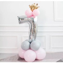 Best Parti 7 Yaş Gümüş Rakam ve Kral Tacı Folyo Balon Doğum Günü