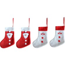 Ashley 4 Adet Klasik Kırmızı ve Beyaz Keçe Noel Çorap Xmas Asılı Dekorasyon (Yurt Dışından)