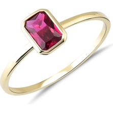 Hepimitu Yakut Renkli Altın Tektaş Yüzük YZA.103.01