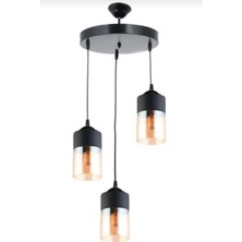 Riolight vintage,retro,rustik 3XE27 siyah metal gövde cam sarkıt avize çap:30cm