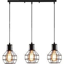 Riolight vintage,retro,rustik 3XE27 duylu siyah metal gövde kafes masa üstü sarkıt avize