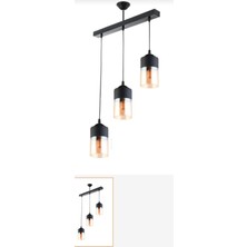Riolight  Retro Sırali  Üçlü Camlı Avize Uzunluk: 60CM