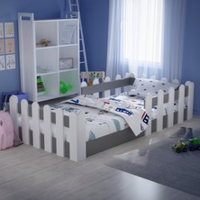 Montessori Karyola Beyaz-Antrasit 90X190 Yatak Uyumlu Oval Kesim Çocuk Yatağı TLP-305