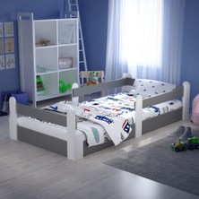 Montessori Karyola Beyaz-Antrasit 90X190 Yatak Uyumlu Oval Kesim Çocuk Yatağı TLP-317