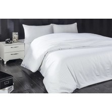 Komfort Home Tek Kişilik Çizgili Pamuk Saten Nevresim / Beyaz