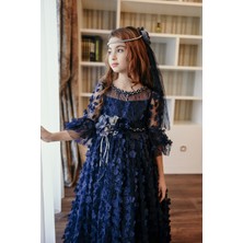Mialora Couture Duvaklı , Tamamı 3 Boyutlu Kumaş , Kız Çocuk Elbise, Vintage Elbise.
