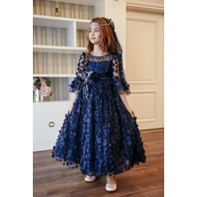 Mialora Couture Duvaklı , Tamamı 3 Boyutlu Kumaş , Kız Çocuk Elbise, Vintage Elbise.