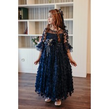 Mialora Couture Duvaklı , Tamamı 3 Boyutlu Kumaş , Kız Çocuk Elbise, Vintage Elbise.