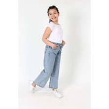 Asortix Kız Çocuk Bol Kesim Jean Kumaş Bol Paça Kot Pantolon PNT-0010 Günlük Kullanım İçin