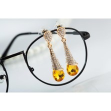 Profisher 18 K Altın Kaplama Uzun Rhinestone (Yapay Elmas) Küpe Sarı