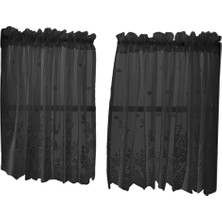 Newdv Dantel Mutfak Perde Seviyesi Veya Valance Banyo Pencere Perde Kısa Örtü Siyah-2 TIERS-74X61 cm (Yurt Dışından)