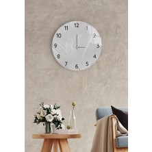 Saban Çap 37cm - Gümüş Yapraklar - Dekoratif Cam Duvar Saati