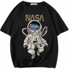 Amor Man Büyük Beden Nasa Astranot Baskılı %100 Pamuk Oversize Özel Tasarım Erkek T-Shirt
