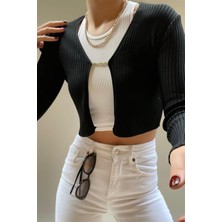 Qu Style  Fitilli Aksesuarlı Yeşil Hırka