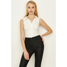 Select Moda Kadın Önü Büzgülü Örme Alttan Çıtçıtlı Body