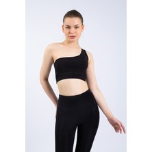 The Step Sports Straight Siyah Kadın Crop Tek Omuz Spor Büstiyer