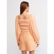 Dilvin 50131 Balon Kollu Crop Top-Şeftali