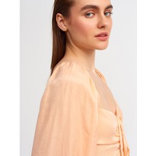 Dilvin 50131 Balon Kollu Crop Top-Şeftali