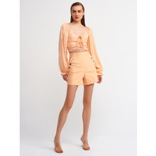 Dilvin 50131 Balon Kollu Crop Top-Şeftali