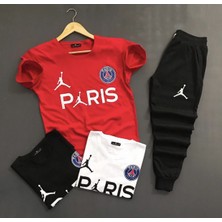 Amor Man Paris Dijital Baskılı %100 Pamuk Kısa Kollu Yazlık Dış Mekan 4lü Erkek Eşofman Takımı