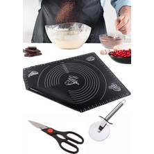 Megaw Silikon Hamur Açma Matı 60X45 , Mutfak Makası ve Hamur Pizza Ruleti