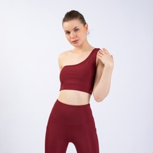 The Step Sports Straight Bordo Kadın Crop Tek Omuz Spor Büstiyer