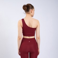 The Step Sports Straight Bordo Kadın Crop Tek Omuz Spor Büstiyer