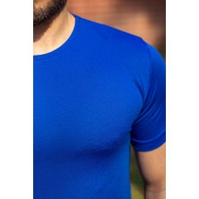 Azıcık Akıllı Mavi Basic Rahat Ince Petek Kumaş Spor Erkek Tshirt 22ETSHPORT