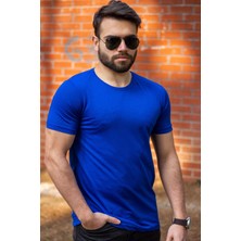 Azıcık Akıllı Mavi Basic Rahat Ince Petek Kumaş Spor Erkek Tshirt 22ETSHPORT