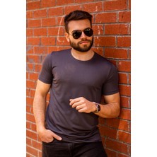 Azıcık Akıllı Füme Basic Rahat Ince Petek Kumaş Erkek Spor Tshirt 22ETSHPORT