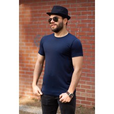 Azıcık Akıllı Lacivert Basic Rahat Ince Petek Kumaş Spor Erkek Tshirt 22ETSHPORT