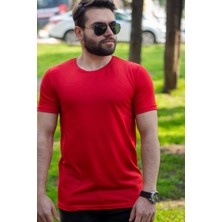 Azıcık Akıllı Kırmızı Basic Rahat Ince Petek Kumaş Spor Erkek Tshirt 22ETSHPORT