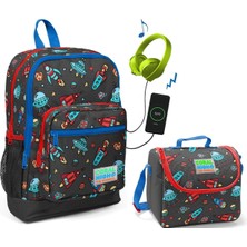 Coral High Uzay Baskılı Okul Çantası ve Beslenme Çantası Seti - Erkek Çocuk - USB Soketli