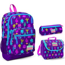 Coral High Mor Kaktüs Baskılı Kız Çocuk 3'lü Ilkokul Çanta Seti