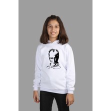 Raf Coll çocuk Beyaz Kapşonlu Sweatshirt Atatürk Dijital Baskılı Iki Iplik Içi Şardonlu