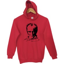 Raf Coll çocuk Kırmızı Kapşonlu Sweatshirt Atatürk Dijital Baskılı Iki Iplik Içi Şardonlu