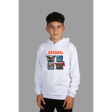 Raf Coll çoçuk Beyaz Kapüşonlu Sweatshirt Red Ball Dijital Baskılı Iki Iplik Içi Şardonlu