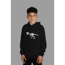 Raf Coll çoçuk Siyah Kapüşonlu Sweatshirt Dinazor Dijital Baskılı Iki Iplik Içi Şardonlu