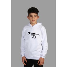 Raf Coll çoçuk Beyaz Kapüşonlu Sweatshirt Dinazor Dijital Baskılı Iki Iplik Içi Şardonlu