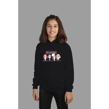 Raf Coll çoçuk Örme Siyah Kapüşonlu Sweatshirt Black Pink Dijital Baskılı Iki Iplik Içi Şardonlu