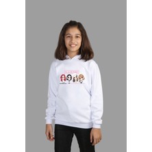 Raf Coll çoçuk Örme Beyaz Kapüşonlu Sweatshirt Black Pink Dijital Baskılı Iki Iplik Içi Şardonlu