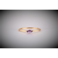 Fasek Gold Tektaş Altın Yüzük - 14 Ayar Altın Markiz Ametist Taşlı Minimal Tek Taş Evlilik Teklifi Yüzüğü