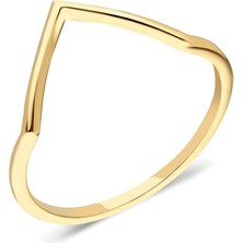 Fasek Gold Taşsız Altın Yüzük - 14 Ayar Altın V Model Taşsız Minimal Eklem Yüzüğü - Hediyelik Altın Yüzük