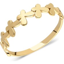 Fasek Gold Yarım Tur Taşsız Altın Yüzük - 14 Ayar Altın Kelebek Yarım Tur Minimal Kadın Yüzük - Taşsız Minimal