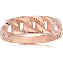 Fasek Gold Gümüş Yüzük - Gurmet Zinciri 925 Ayar Gümüş Yüzük-Zincir Tasarım 925 Ayar Hediye Taşsız Gümüş Yüzük