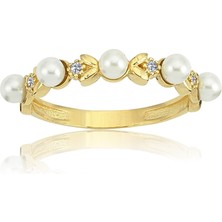 Fasek Gold Gümüş Yüzük - Aspendos İncili Taç 925 Ayar Gümüş Yüzük - İncili Tasarım Hediyelik Gümüş Yüzük