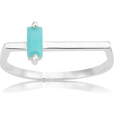 Fasek Gold Gümüş Yüzük - Ufuk Çizgisi Şans Totemi İnce Minimal Tasarım Firuze Taşlı Baget Gümüş Yüzük-Hediyelik