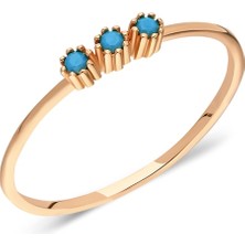 Fasek Gold 925 Ayar Gümüş-Tria Minimal Firuze Taşlı Gümüş Eklem Yüzüğü -Hediye 925 Ayar Roz Gümüş Yüzük