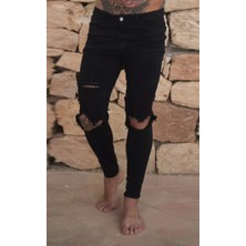 Amor Man Özel Tasarım Diz Büyük Yırtık Detaylı Likralı Yazlık Slim Fit Marjinal Erkek Jeans Kot Pantolon